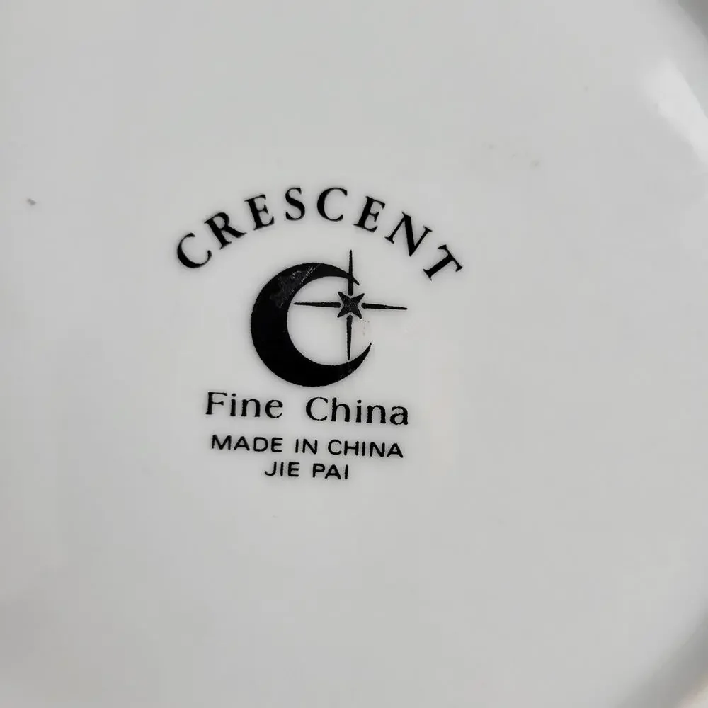 Crescent Fine China Jie Pai Dessert Plate Painted Golden Flowers and Accents